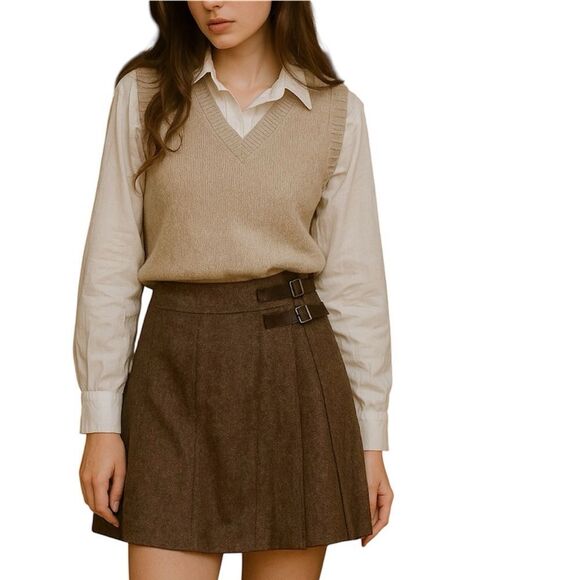 Sundance Brown Wool Wrap Mini Skirt Size 16 A-line Academia - Picture 1 of 8